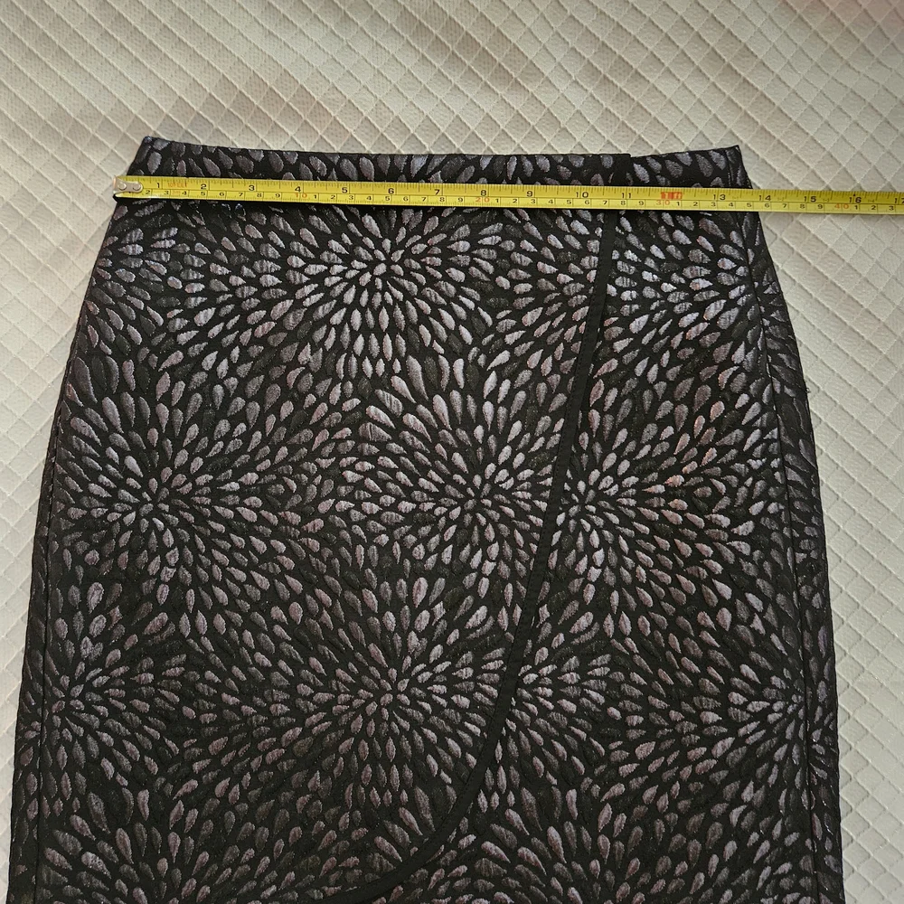 LOFT Petite Black Metallic Patterned Faux Wrap Mini Skirt - Picture 8 of 9